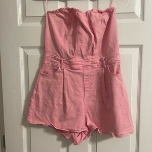 Le Lis Soft Pink Women Denim Romper